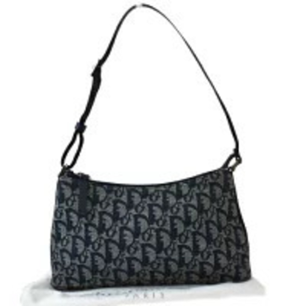 Christian Dior Trotter Shoulder Bag Navy Blue Canvas Leather